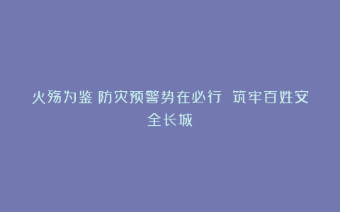 火殇为鉴：防灾预警势在必行 筑牢百姓安全长城
