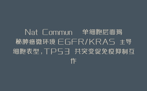 Nat Commun | 单细胞层面揭秘肺癌微环境：EGFR/KRAS 主导细胞表型，TP53 共突变促免疫抑制互作