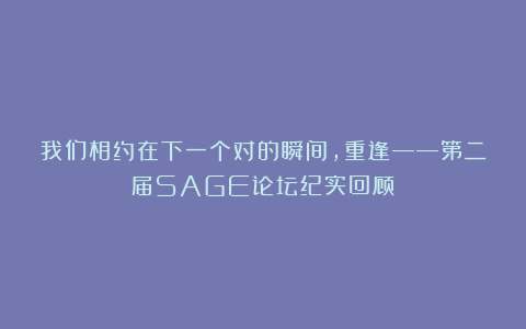 我们相约在下一个对的瞬间，重逢——第二届SAGE论坛纪实回顾