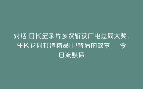 对话│8K纪录片多次斩获广电总局大奖,4K花园打造精品IP背后的故事 | 今日流媒体