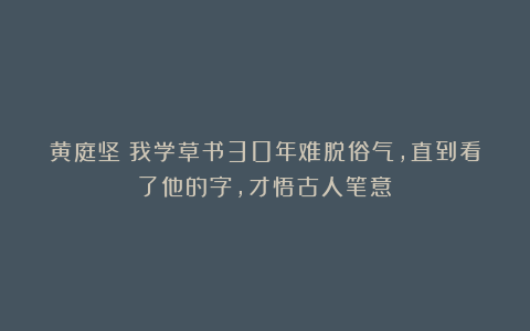 黄庭坚：我学草书30年难脱俗气，直到看了他的字，才悟古人笔意！