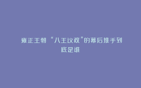 《雍正王朝》：“八王议政”的幕后推手到底是谁？