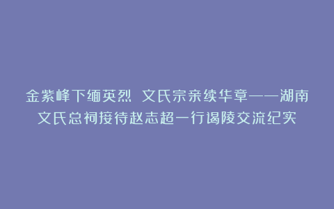 金紫峰下缅英烈 文氏宗亲续华章——湖南文氏总祠接待赵志超一行谒陵交流纪实