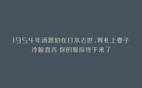 1954年汤恩伯在日本去世，葬礼上妻子冷脸直言：你的报应终于来了