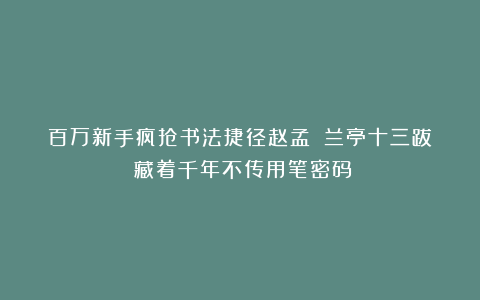 百万新手疯抢书法捷径赵孟頫《兰亭十三跋》藏着千年不传用笔密码