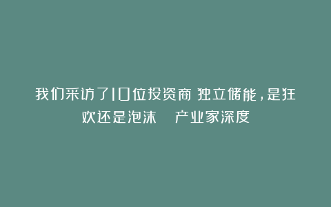 我们采访了10位投资商:独立储能,是狂欢还是泡沫?| 产业家深度