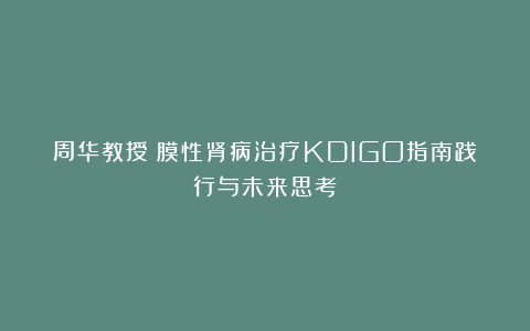 周华教授：膜性肾病治疗KDIGO指南践行与未来思考