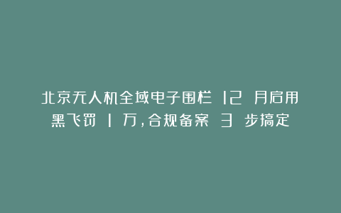 北京无人机全域电子围栏 12 月启用！黑飞罚 1 万，合规备案 3 步搞定