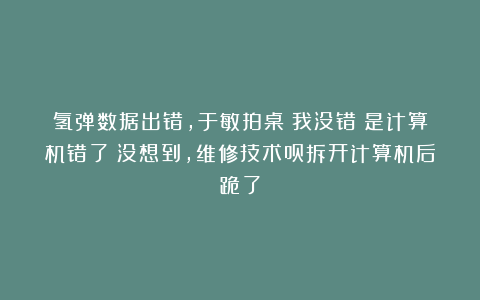 氢弹数据出错，于敏拍桌：我没错！是计算机错了！没想到，维修技术员拆开计算机后跪了