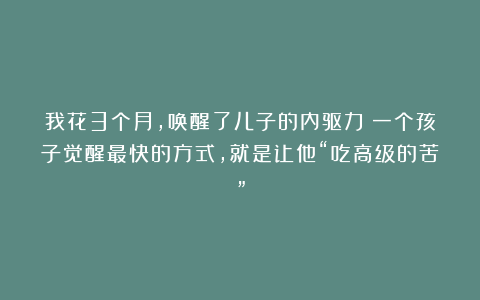 我花3个月，唤醒了儿子的内驱力：一个孩子觉醒最快的方式，就是让他“吃高级的苦”