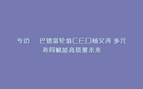 专访 | 巴德富轮值CEO杨文涛：多元布局赋能高质量未来