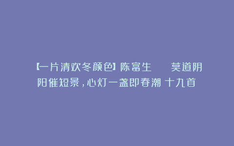 【一片清欢冬颜色】陈富生 || 莫道阴阳催短景，心灯一盏即春潮（十九首）
