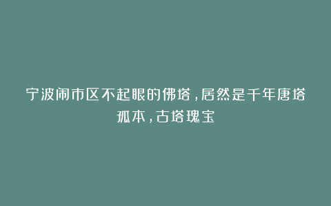 宁波闹市区不起眼的佛塔，居然是千年唐塔孤本，古塔瑰宝
