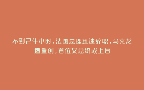 不到24小时，法国总理迅速辞职，马克龙遭重创，首位女总统或上台