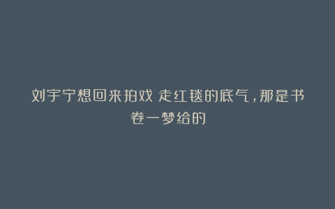 刘宇宁想回来拍戏？走红毯的底气，那是书卷一梦给的