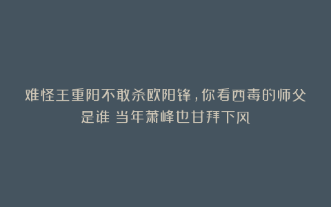 难怪王重阳不敢杀欧阳锋，你看西毒的师父是谁？当年萧峰也甘拜下风