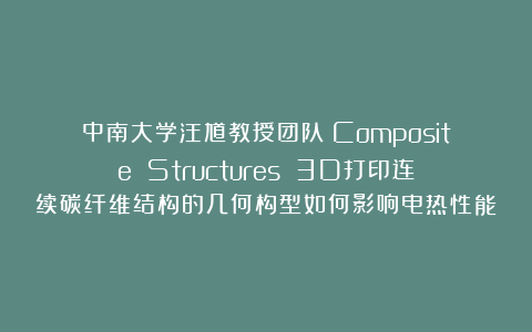 中南大学汪馗教授团队《Composite Structures》：3D打印连续碳纤维结构的几何构型如何影响电热性能