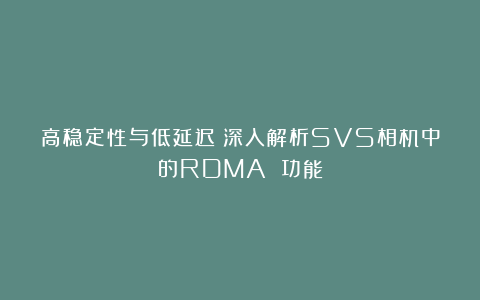 高稳定性与低延迟：深入解析SVS相机中的RDMA 功能