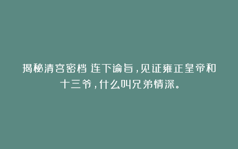揭秘清宫密档：连下谕旨，见证雍正皇帝和十三爷，什么叫兄弟情深。