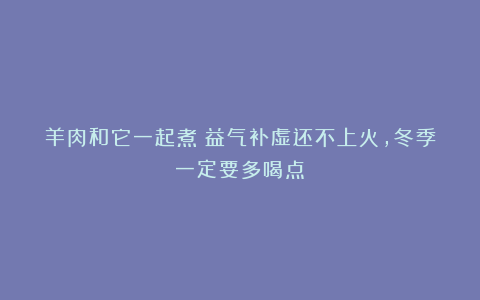 羊肉和它一起煮！益气补虚还不上火，冬季一定要多喝点！