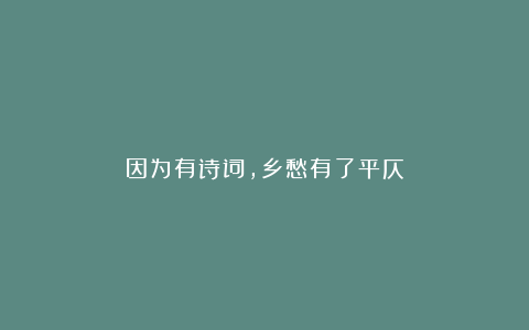 因为有诗词，乡愁有了平仄
