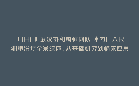 【JHO】武汉协和梅恒团队：体内CAR细胞治疗全景综述，从基础研究到临床应用
