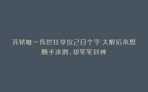 苏轼唯一传世狂草仅28个字：大醉后本想随手涂鸦，却笔笔封神！