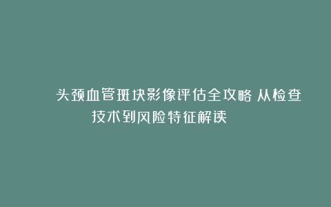 🩺 头颈血管斑块影像评估全攻略：从检查技术到风险特征解读🧠