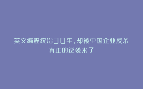 英文编程统治30年，却被中国企业反杀？真正的逆袭来了！