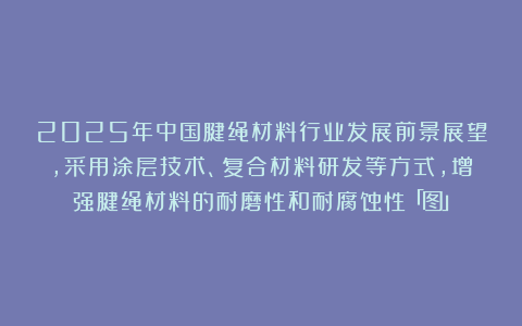 2025年中国腱绳材料行业发展前景展望，采用涂层技术、复合材料研发等方式，增强腱绳材料的耐磨性和耐腐蚀性「图」