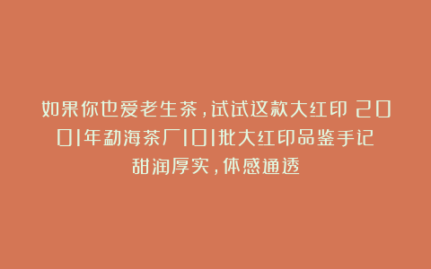 如果你也爱老生茶，试试这款大红印｜2001年勐海茶厂101批大红印品鉴手记：甜润厚实，体感通透