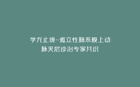 学无止境–孤立性肠系膜上动脉夹层诊治专家共识