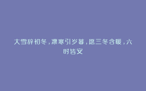 大雪辞初冬，凛寒引岁暮，愿三冬含暖，六时皆安
