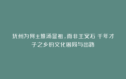 抚州为何主推汤显祖，而非王安石？千年才子之乡的文化困局与出路