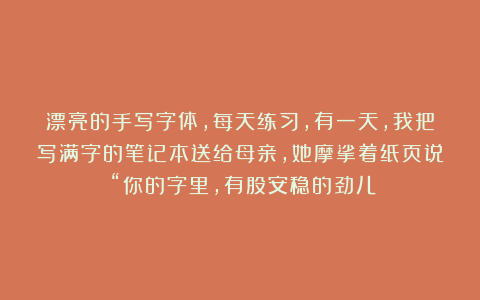 漂亮的手写字体，每天练习，有一天，我把写满字的笔记本送给母亲，她摩挲着纸页说：“你的字里，有股安稳的劲儿