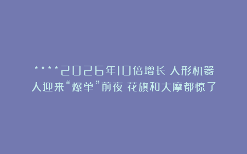 ****2026年10倍增长？人形机器人迎来“爆单”前夜！花旗和大摩都惊了