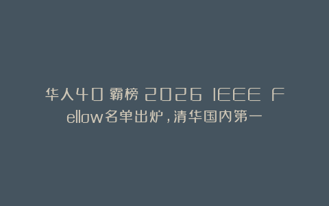 华人40%霸榜！2026 IEEE Fellow名单出炉，清华国内第一