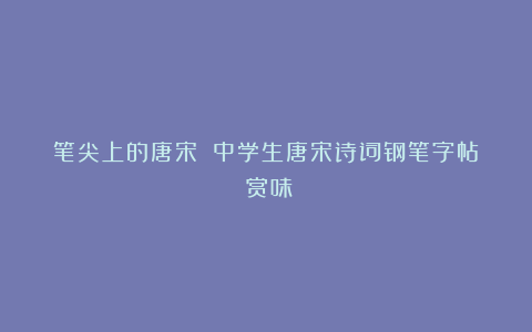 笔尖上的唐宋：《中学生唐宋诗词钢笔字帖》赏味