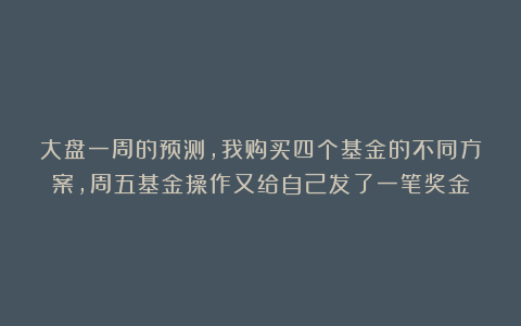 大盘一周的预测，我购买四个基金的不同方案，周五基金操作又给自己发了一笔奖金