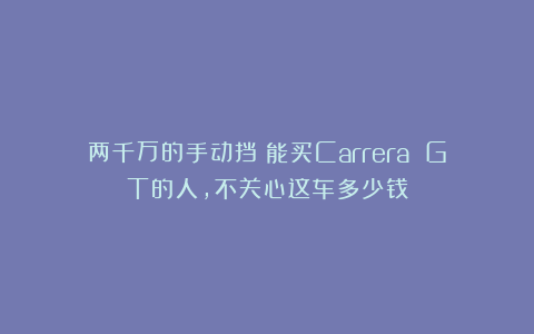 两千万的手动挡：能买Carrera GT的人，不关心这车多少钱