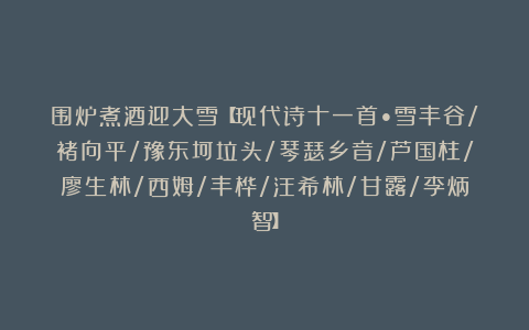 围炉煮酒迎大雪【现代诗十一首•雪丰谷/褚向平/豫东坷垃头/琴瑟乡音/芦国柱/廖生林/西姆/丰桦/汪希林/甘露/李炳智】