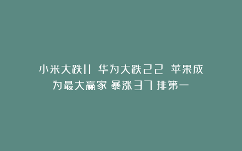 小米大跌11%！华为大跌22%！苹果成为最大赢家：暴涨37%排第一！