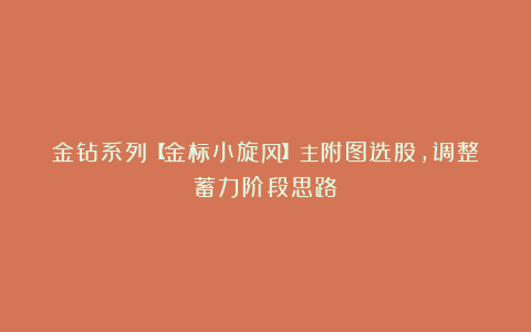 金钻系列【金标小旋风】主附图选股,调整蓄力阶段思路