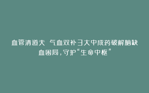 血管清道夫 气血双补3大中成药破解脑缺血困局，守护“生命中枢”