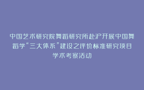 中国艺术研究院舞蹈研究所赴沪开展中国舞蹈学“三大体系”建设之评价标准研究项目学术考察活动