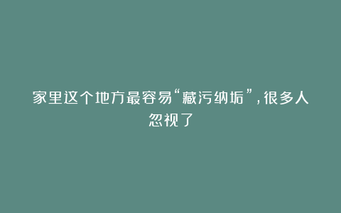 家里这个地方最容易“藏污纳垢”，很多人忽视了