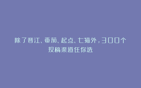 除了晋江、番茄、起点、七猫外，300个投稿渠道任你选