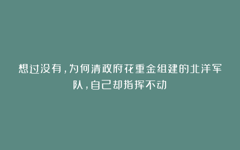 想过没有，为何清政府花重金组建的北洋军队，自己却指挥不动？