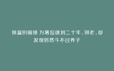 徐温的困境：为篡位谋划二十年，到老，却发现居然斗不过养子