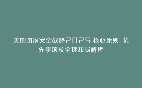 美国国家安全战略2025：核心原则、优先事项及全球布局解析